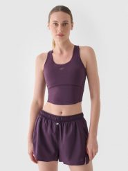4F Crop top treningowy szybkoschnący damski - fioletowy S. Fioletowe koszulki sportowe damskie 4f, s, bez wzorów, z dzianiny, bez kołnierzyka, bez ramiączek, na fitness i siłownię. W wyprzedaży za 49.99 zł.