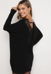 Czarny Sweter z Wiskozą i Modalem oraz Ozdobnym Wiązaniem Zinnisca. Czarne swetry damskie Born2be, uniwersalny, bez wzorów, z jeansu, eleganckie, bez kołnierzyka, bez ramiączek, długie, bez kaptura. Za 99.99 zł.