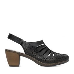 Sandały Rieker. Czarne sandały damskie Rieker, bez wzorów, bez obcasa, na słupku, bez zapięcia. Za 319.99 zł.