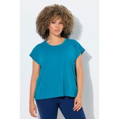 Damskie Bluzka devore oversize okrągły dekolt bez rękawów. Niebieskie koszulki sportowe damskie Ulla Popken, plus size, bez wzorów, z bawełny, bez kołnierzyka, bez ramiączek, na fitness i siłownię. Za 199.99 zł.