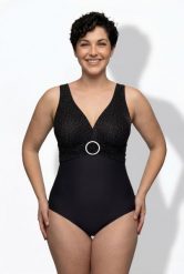 Damskie Strój kąpielowy ozdobne kółko miękkie miseczki. Czarne kostiumy jednoczęściowe damskie Ulla Popken, plus size, bez wzorów, z elastanu, plus size, do pływania. Za 191.99 zł.