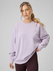 4F Bluza dresowa regular z modalem damska - fioletowa L. Fioletowe bluzy damskie 4f, l, bez wzorów, z dresówki, bez kaptura. Za 189.99 zł.