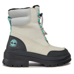 Trzewiki Timberland. Białe botki damskie Timberland, bez obcasa, na płaskiej podeszwie, bez zapięcia. Za 789.99 zł.
