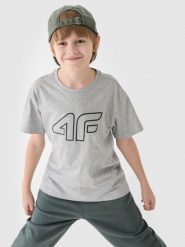 4F T-shirt z nadrukiem chłopięcy - szary 128 (7-8 lat). Szare t-shirty dla chłopców 4f, bez wzorów, z bawełny, bez ramiączek. Za 39.99 zł.