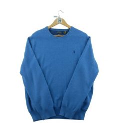 Second life - Sweter męski Pima Cotton z haftowanym koniem - Jak nowy. Niebieskie swetry przez głowę męskie Ralph Lauren, l, bez wzorów, z bawełny, bez kołnierzyka. Za 212.96 zł.