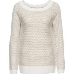 Sweter dzianinowy z lureksową nitką bonprix biel wełny. Białe swetry damskie bonprix, bez wzorów, z dzianiny, bez kołnierzyka, bez ramiączek, bez kaptura. Za 53.99 zł.