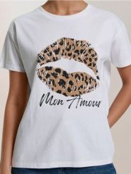 Koszulka z nadrukiem zwierzęcym - biały. Białe t-shirty damskie Sinsay, l, bez wzorów, bez kołnierzyka. Za 25.99 zł.