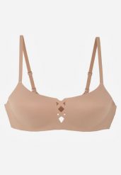 Ciemnobeżowy Biustonosz o Gładkim Wykończeniu z Imitacją Wiązania Azisene. Brązowe biustonosze Renee, bez wzorów, z koronki. Za 59.99 zł.