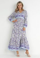 Fioletowo-Beżowa Sukienka Boho z Wiskozy Lohine. Fioletowe sukienki damskie Born2be, l, z aplikacjami, z wiskozy, boho, bez kołnierzyka, bez ramiączek, maxi, rozkloszowane. Za 89.99 zł.