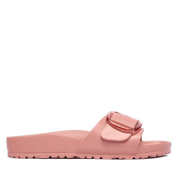 Klapki Birkenstock. Czerwone klapki damskie Birkenstock, bez wzorów, bez obcasa. Za 249.99 zł.