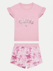 Guess Komplet t-shirt i spodenki K5GG05 K6YW4 Różowy Regular Fit. Czerwone spodenki dla dziewczynek Guess, z aplikacjami, z bawełny, bez ramiączek. Za 129.99 zł.