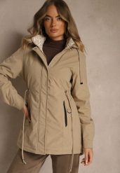 Ciemnobeżowa Kurtka Parka z Kapturem w Oryginalny Wzór Wewnątrz Tiosara. Brązowe parki damskie Renee, l, z aplikacjami, z jeansu, z kapturem. Za 169.99 zł.