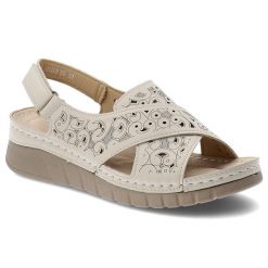 Sandały damskie Vinceza, cholewka ze skóry naturalnej ażurowy wzór krzyżujące się paski, beżowe, 85209. Brązowe klapki damskie VINCEZA, w ażurowe wzory, ze skóry, eleganckie, bez obcasa, na koturnie. Za 109.00 zł.