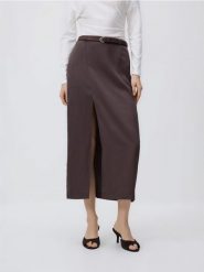 Spódnica z lyocellem - ciemnobrązowy. Brązowe spódnice damskie Reserved, l, bez wzorów, z lyocellu, proste. Za 129.99 zł.