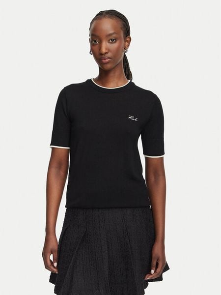 KARL LAGERFELD Sweter B3W18039 Czarny Regular Fit. Czarne swetry damskie KARL LAGERFELD, s, bez wzorów, bez kołnierzyka, bez ramiączek, bez kaptura. Za 549.99 zł.