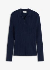 Cienki sweter zapinany na guziki. Niebieskie swetry damskie bonprix, bez wzorów, z dzianiny, bez kołnierzyka, bez ramiączek, bez kaptura. Za 99.99 zł.