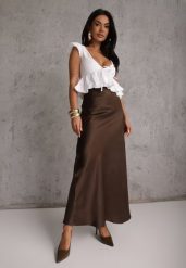 Brązowa Satynowa Spódnica Maxi High Waist Formia. Brązowe spódnice damskie Renee, l, bez wzorów, z satyny, z podwyższonym stanem, maxi. Za 109.99 zł.