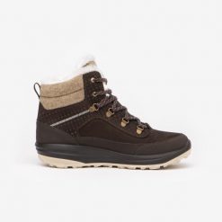Buty turystyczne damskie Quechua NH900 skóra wodoodporne. Brązowe obuwie sportowe damskie QUECHUA, bez wzorów, ze skóry, trekkingowe. Za 349.99 zł.