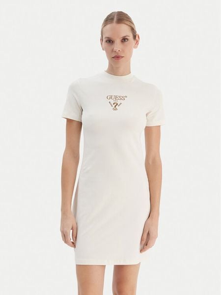 Guess Sukienka codzienna V4YK02 KCDH1 Écru Regular Fit. Sukienki damskie Guess, na co dzień, s, z aplikacjami, z bawełny, bez kołnierzyka, bez ramiączek, proste. Za 269.99 zł.