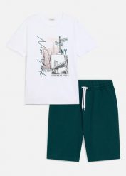 T-shirt i krótkie spodnie (komplet 2-cz.). Białe t-shirty męskie bonprix, m, bez wzorów, z bawełny, eleganckie, bez kołnierzyka. Za 124.99 zł.