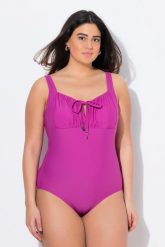 Damski Strój kąpielowy marszczenie fiszbina bez miękkich miseczek. Fioletowe kostiumy jednoczęściowe damskie Ulla Popken, plus size, bez wzorów, z elastanu, plus size, do pływania. Za 233.99 zł.