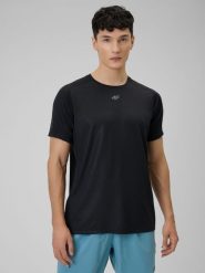 4F Koszulka treningowa regular szybkoschnąca męska - czarna M. Czarne koszulki sportowe męskie 4f, m, bez wzorów, ze skóry, bez kołnierzyka, bez ramiączek, na fitness i siłownię. Za 129.99 zł.