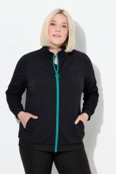 Damskie Bluza dresowa rękawy marszczone kaptur 2-kierunkowy zamek błyskawiczny. Czarne bluzy damskie Ulla Popken, m, bez wzorów, z dresówki, z kapturem. Za 349.99 zł.