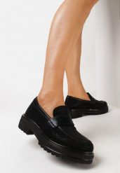 Czarne Mokasyny z Cyrkoniami i Grubą Podeszwą Viviasella. Czarne mokasyny damskie Born2be, eleganckie. Za 129.99 zł.