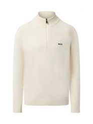 BOSS Green sweter z dzianiny z wełną pierwotną - Momentum Mężczyźni Sztuczne włókno beżowy|biały, XXL. Białe swetry przez głowę męskie BOSS GREEN, m, bez wzorów, z dzianiny, bez kołnierzyka. Za 429.95 zł.