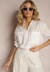 Biała Klasyczna Koszula z Bawełny z Kieszonkami Jaela. Białe bluzki damskie Renee, l, bez wzorów, z bawełny, eleganckie, bez kołnierzyka, bez ramiączek. Za 89.99 zł.