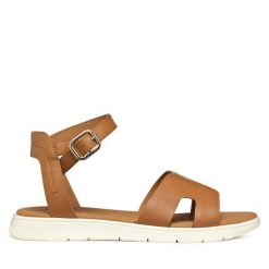 Sandały Geox. Brązowe sandały damskie Geox, bez wzorów, bez obcasa, na płaskiej podeszwie, bez zapięcia. Za 249.99 zł.