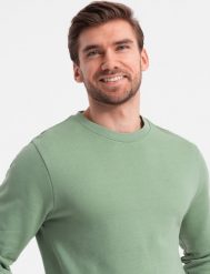 Ombre Męska bluza dresowa BASIC z okrągłym dekoltem - zielona V3 OM-SSBN-0175 L. Zielone bluzy męskie Ombre, l, bez wzorów, z dresówki, bez kaptura. Za 89.99 zł.