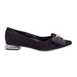 Eleganckie Zamszowe Baleriny Damskie Z Kokardką Laura Messi 2893 Czarne. Czarne baleriny damskie bez wzorów, z zamszu, eleganckie, bez obcasa. Za 474.01 zł.