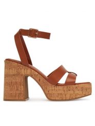 DeeZee Sandały F23858 Brązowy. Brązowe sandały damskie DeeZee, bez wzorów, z materiału, bez obcasa, na słupku, bez zapięcia. Za 159.99 zł.