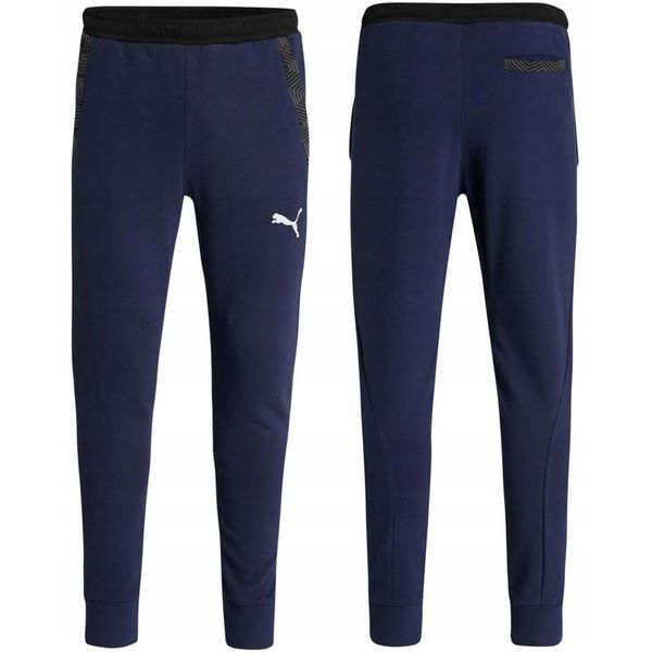 Spodnie męskie dresowe bawełniane Puma slim fit. Niebieskie buty sportowe męskie Puma, m, bez wzorów, z bawełny, na fitness i siłownię. Za 129.00 zł.