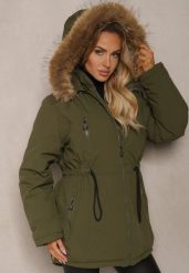 Ciemnozielona Zimowa Kurtka Parka Ozdobiona Futerkiem Sianila. Zielone kurtki damskie Renee, na zimę, l, z aplikacjami, z jeansu, eleganckie, bez kaptura. Za 289.99 zł.