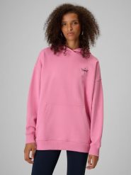4F Bluza dresowa loose z kapturem damska - różowa S. Czerwone bluzy damskie 4f, s, bez wzorów, z bawełny, z kapturem. Za 189.99 zł.