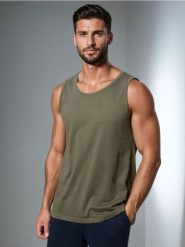 Bawełniany tank top - khaki. Brązowe t-shirty męskie Sinsay, l, bez wzorów, z bawełny, bez kołnierzyka. Za 12.99 zł.