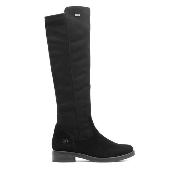 Kozaki Remonte. Czarne kozaki damskie Remonte, bez obcasa, na płaskiej podeszwie. Za 449.99 zł.