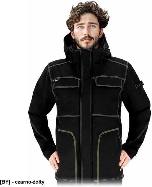 LH-ORKAN-J - męska kurtka ochronna stójka podszyty polarem dopinany kaptur softshell ocieplana wiatro i wodoodporna elastyczna - czarno-żółty 2XL. Brązowe kurtki męskie Reis, m, bez wzorów, z polaru, bez kaptura. Za 175.75 zł.