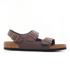 Buty do chodzenia męskie Birkenstock Milano. Brązowe klapki męskie Birkenstock, bez wzorów, z materiału. Za 625.00 zł.