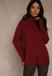 Bordowy Golf o Fasonie Klasycznego Swetra z Domieszką Kaszmiru Rorilaine. Czerwone swetry damskie Renee, uniwersalny, z aplikacjami, z kaszmiru, biznesowe, bez kołnierzyka, bez ramiączek, długie, bez kaptura. Za 129.99 zł.