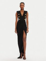 Balmain Sukienka wieczorowa DF0RP575JE50 Czarny Regular Fit. Czarne sukienki damskie Balmain, bez wzorów, z wiskozy, wizytowe, bez kołnierzyka, bez ramiączek. Za 11,999.00 zł.