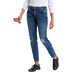 Dżinsy "Gwen" - Loose fit - w kolorze niebieskim ze wzorem. Niebieskie jeansy damskie Cross Jeans. W wyprzedaży za 136.95 zł.