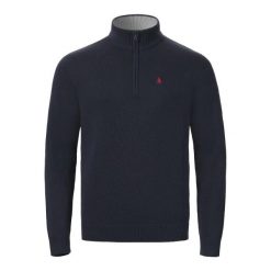 Sweter 1/4 zip Musto Original. Niebieskie swetry przez głowę męskie Musto, l, bez wzorów, z bawełny, bez kołnierzyka. Za 511.25 zł.