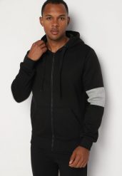 Czarna Bluza z Kapturem i Bawełną Ozdobiona Sznurkami Evilaria. Czarne bluzy męskie Born2be, l, z aplikacjami, z bawełny, z kapturem. Za 59.99 zł.