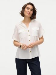 Vero Moda Koszula Bumpy 10310139 Biały Regular Fit. Białe bluzki damskie Vero Moda, m, bez wzorów, z wiskozy, bez kołnierzyka, bez ramiączek. Za 129.99 zł.