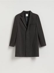 Płaszcz z domieszką wiskozy - ciemnoszary. Szare płaszcze męskie Reserved, l, bez wzorów, z dzianiny, bez kaptura. Za 199.99 zł.