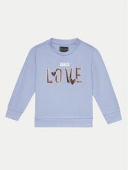Guess Bluza K4BQ03 KAX73 Błękitny Regular Fit. Niebieskie bluzy dla dziewczynek Guess, z aplikacjami, z bawełny, bez ramiączek, bez kaptura. Za 189.99 zł.