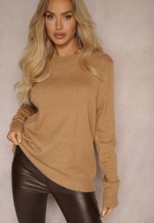 Ciemnobeżowy Sweter o Klasycznym Kroju z Wełną Mairissa. Brązowe swetry damskie Renee, l, bez wzorów, z wełny, biznesowe, bez kołnierzyka, bez ramiączek, bez kaptura. Za 54.99 zł.